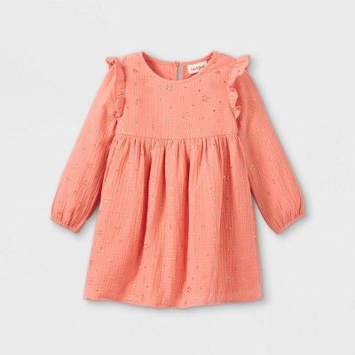 Toddler Girls' Sparkle Star Ruffle Long Sleeve Dress - Cat & Jack™ Pink | Target