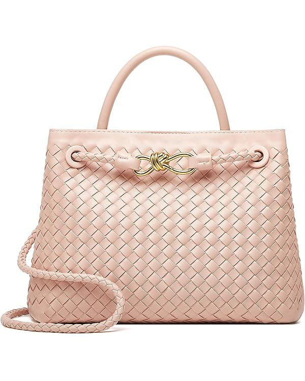 Woven Bag for Women Crossbody Handbag: Vegan Leather Small Tote Purse Trendy Shoulder Handbag Bow... | Amazon (US)