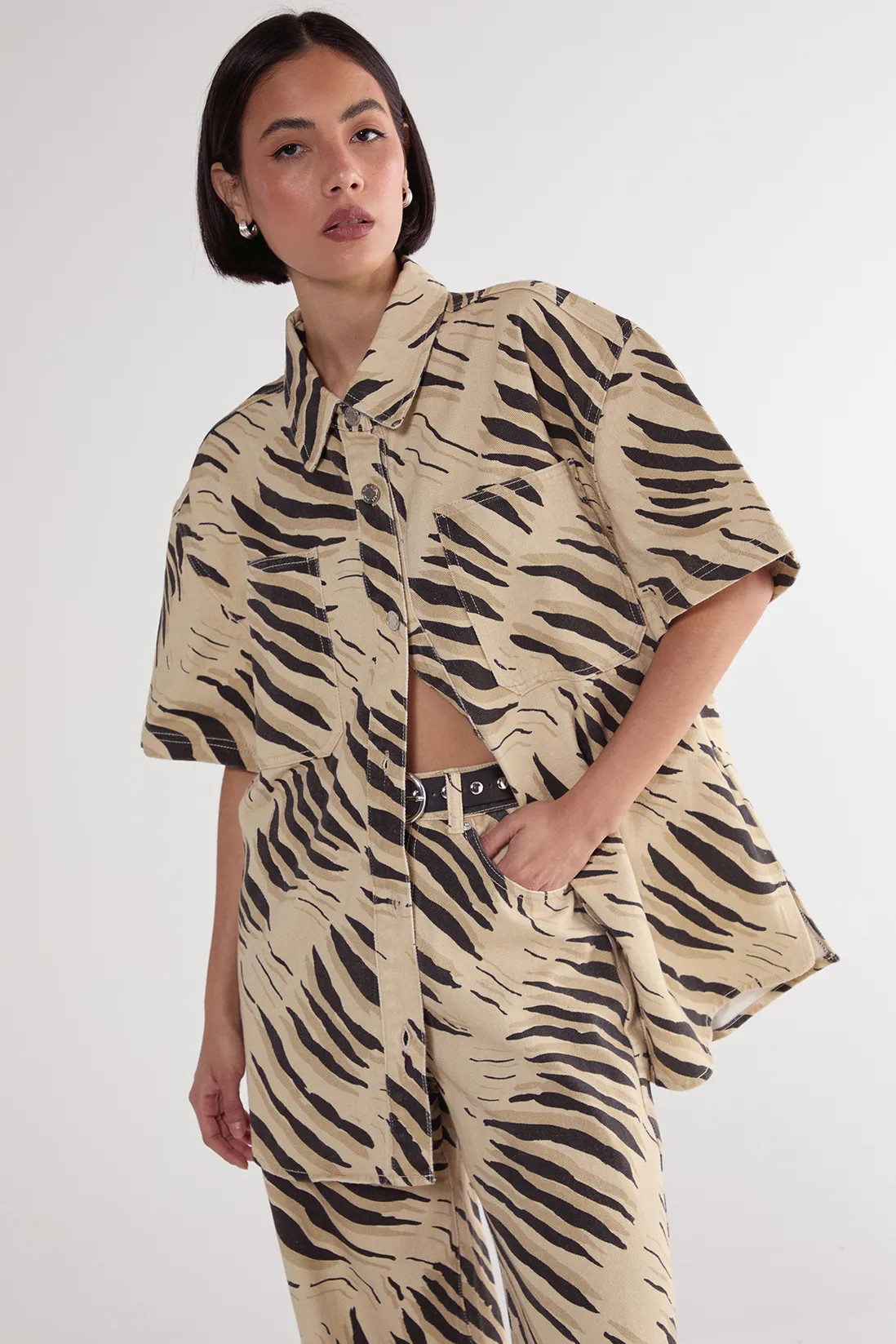 Tops | Tiger Print Short Sleeve Denim Shirt | NastyGal | NastyGal UK