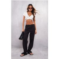 Black Linen Look Straight Leg Pants | PrettyLittleThing CAN