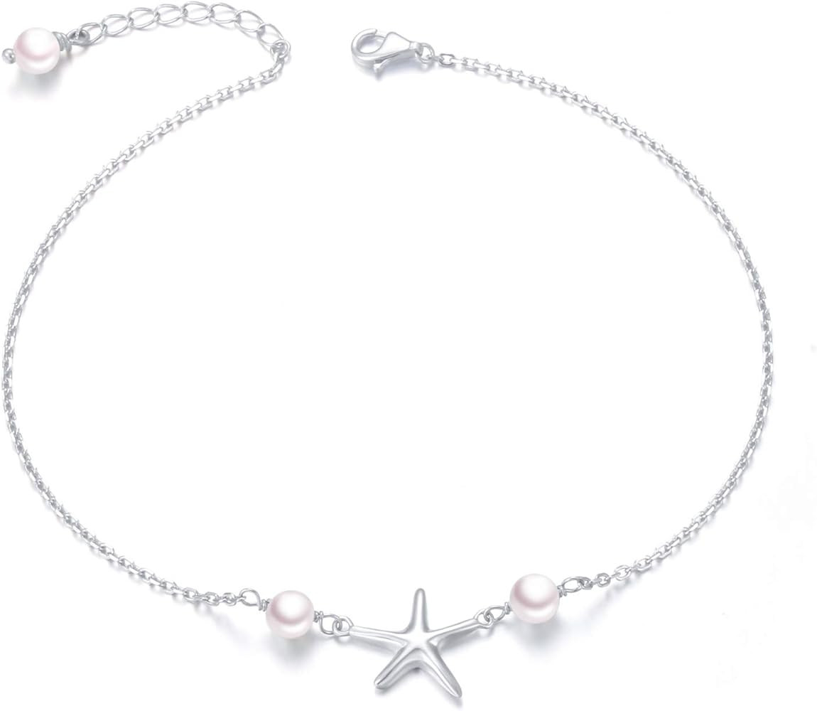Anklet for Women S925 Sterling Silver Adjustable Foot Evil Eye Starfish Heart Bead Butterfly Celt... | Amazon (US)