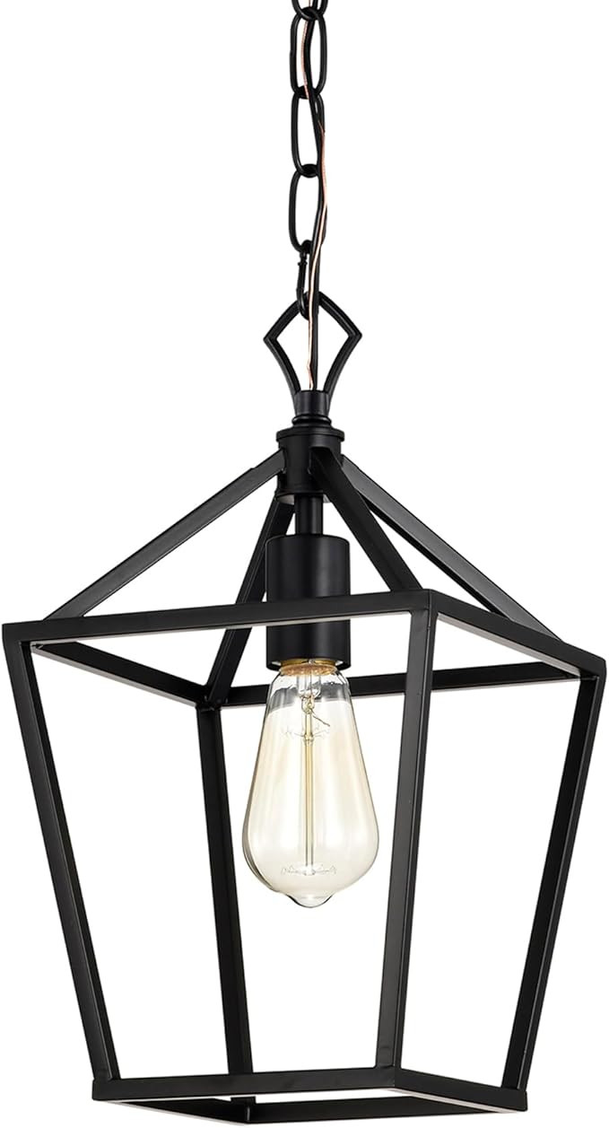 Edvivi Farmhouse Black Pendant Light, 8.5 in. 1-Light Mini Hanging Light Fixture with Geometric M... | Amazon (US)