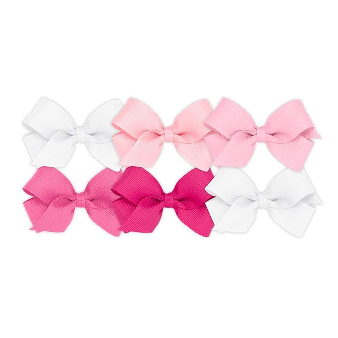 Wee Ones Girls' Mini Bow 6 pc Set Solid Grosgrain Variety Pack on a WeeStay Clip - White, Light P... | Amazon (US)