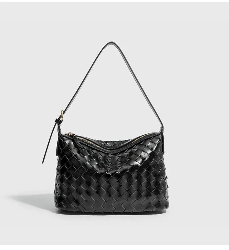 Alikpop Black Classic Woven PU Versatile Accessory Hobo Bag, Adjustable Fixed Strap Textured Leis... | Walmart (US)