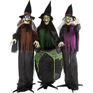 Haunted Hill Farm 67 in. Touch Activated Animatronic Witches, Light-up Eyes, Poseable, Battery-Op... | The Home Depot