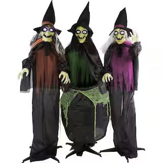 Haunted Hill Farm 67 in. Touch Activated Animatronic Witches, Light-up Eyes, Poseable, Battery-Op... | The Home Depot