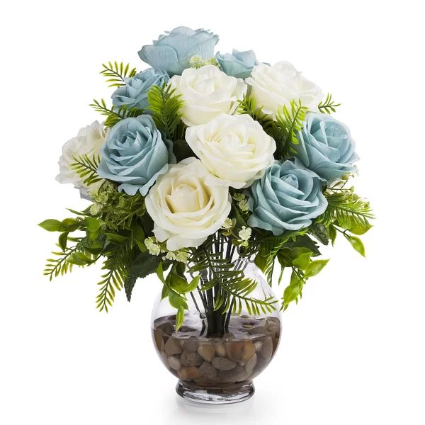 18 Heads Silk Roses Floral Arrangements in Vase | Wayfair North America