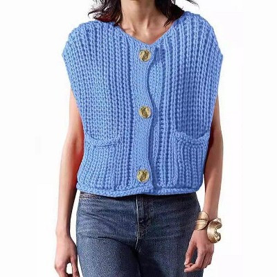 Coolmee Womens Chunky Knit Sweater Vest Casual Sleeveless Button Down Cardigan with Pockets | Target