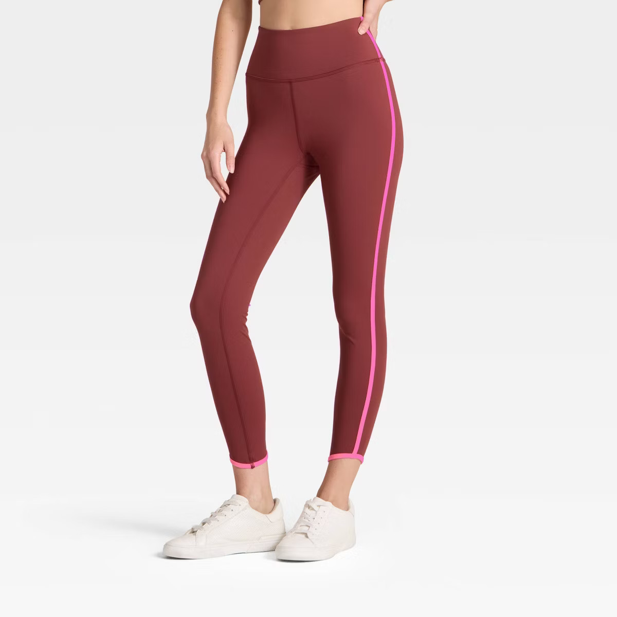 Women's High-Rise Contrast Piped 7/8 Leggings - JoyLab™ Burgandy/Pink S | Target