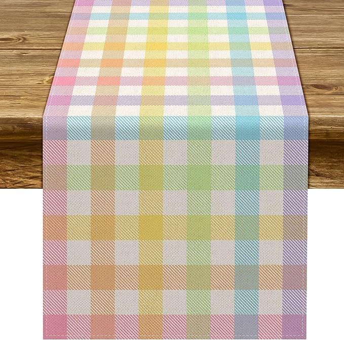 Pudodo Easter Buffalo Plaid Check Table Runner Spring Holiday Farmhouse Fireplace Kitchen Dining ... | Amazon (US)