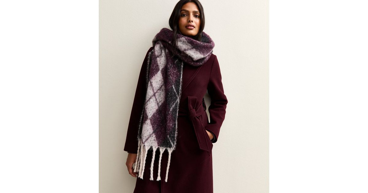 Burgundy Argyle Check Scarf | New Look | New Look (UK)