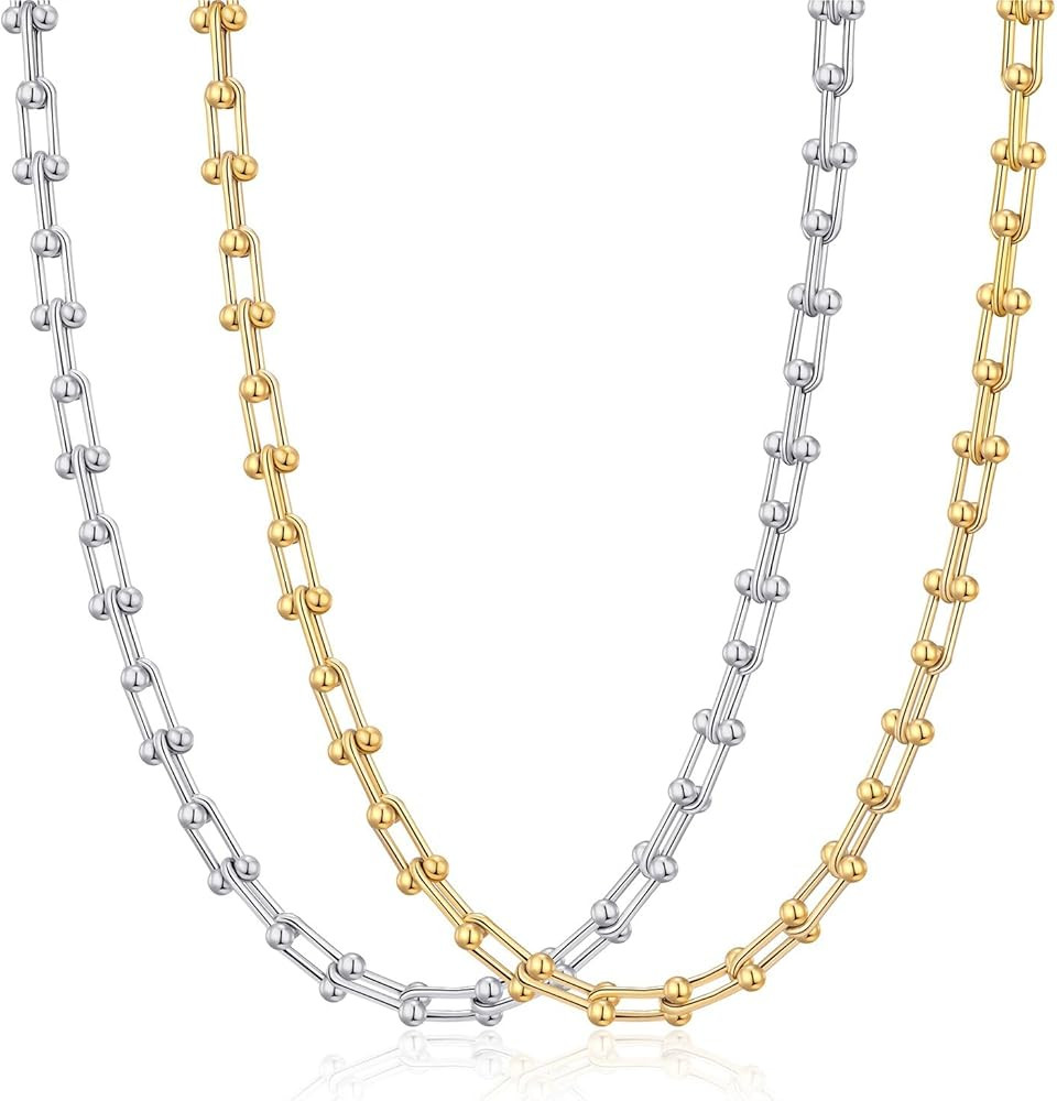 14K Gold Plated Chunky Chain Choker Necklaces for Women Gold Statement Graduated Link Paperclip C... | Amazon (US)