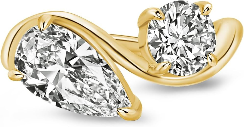 2.75ct Toi Et Moi Engagement Ring,Sterling Silver Cubic Zirconia Pear Shaped/Round Cut Double Sto... | Amazon (US)