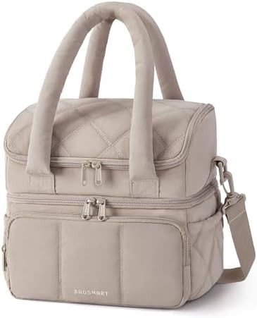 BAGSMART Lunch Bag Women, Double Deck Insulated Lunch Box, Camel | Amazon (US)