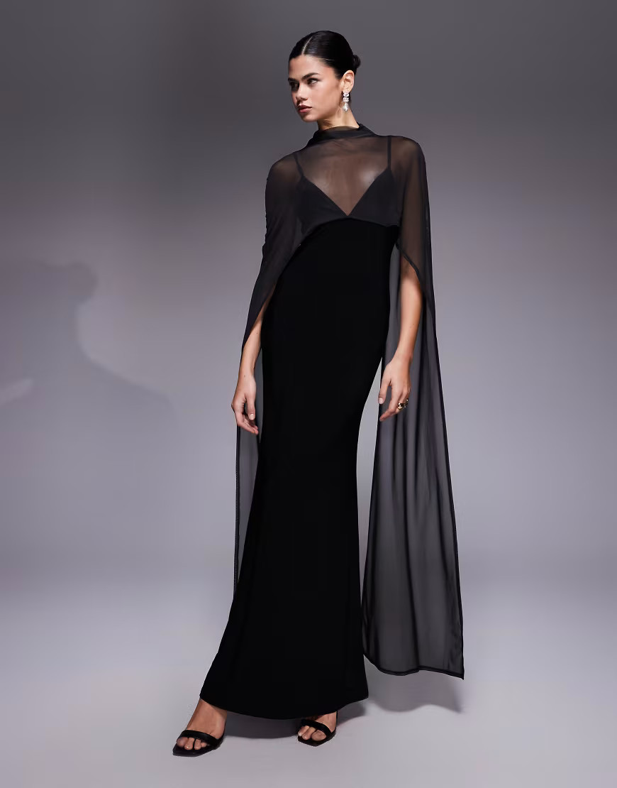ASOS DESIGN exaggerated cape maxi dress in black | ASOS (Global)