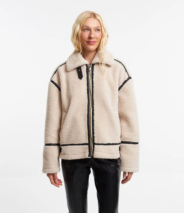 Jaqueta de Pelo Artificial Sherpa com Detalhes em Pu Branco | Renner (BR)