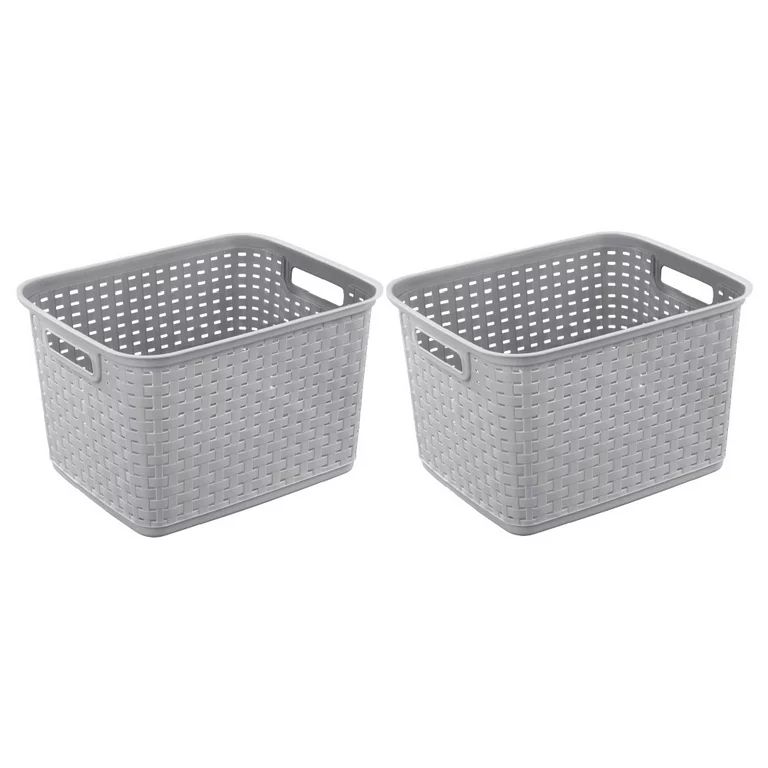 Sterilite Tall Weave Basket Wicker Look Storage Plastic Cement Gray, 2-Pack | Walmart (US)