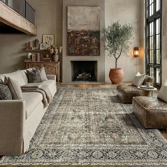 PureCozy Brown Area Rug 8x10 Vintage Washable Living Room Large Carpet Non Slip Bedroom Indoor Of... | Amazon (CA)