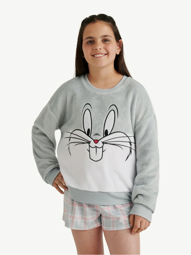 Looney Tunes X Justice Girls Long Sleeve Sleep Top and Shorts, 2-Piece, Sizes 5-18 - Walmart.com | Walmart (US)