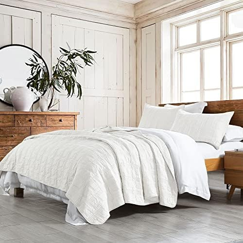HORIMOTE HOME 100% Cotton Quilt Set Queen Size, White Pre-Washed 3-Piece Bedspread Coverlet Set, ... | Amazon (US)