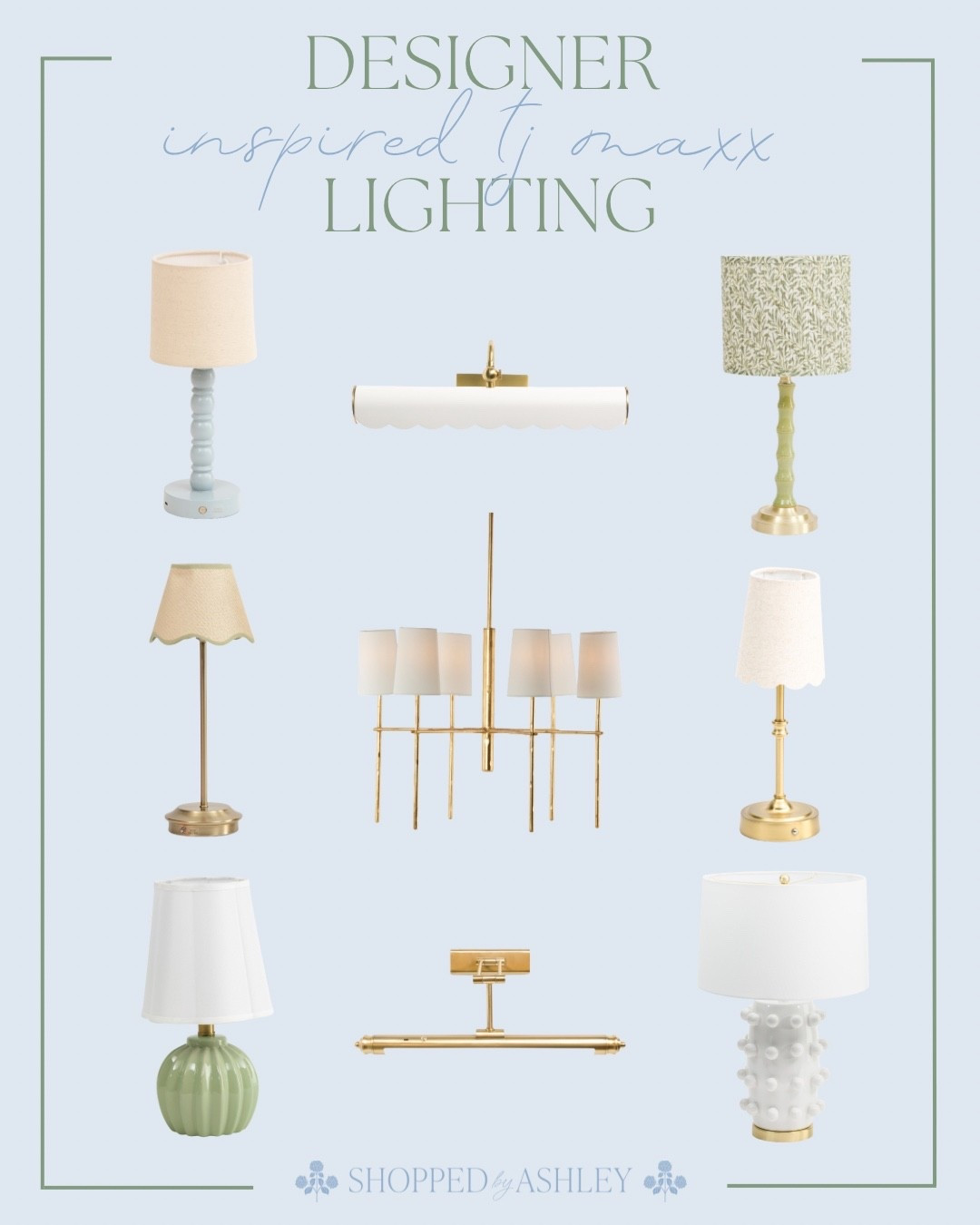 Designer and designer inspired lighting online at TJ Maxx and Marshall’s! 

Look for less, bookshelf light, cordless lamp, touch lamp, designer lighting for less, blue lamp, green lamp, Grandmillennial style, Grandmillennial decor 

#LTKHome
