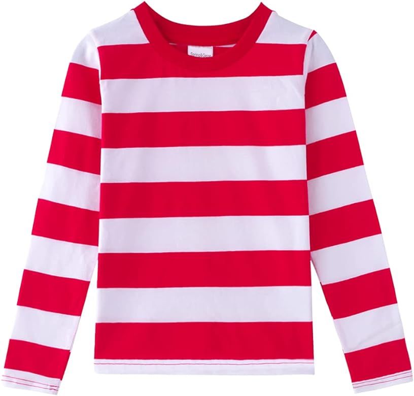 Spring&Gege Boys' Long Sleeve Striped Crew Neck T-Shirt | Amazon (US)