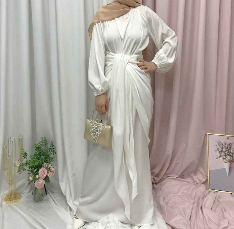 2 Piece Abaya Wrap Set Closed Abaya Cuff Sleeve Satin - Etsy UK | Etsy (UK)