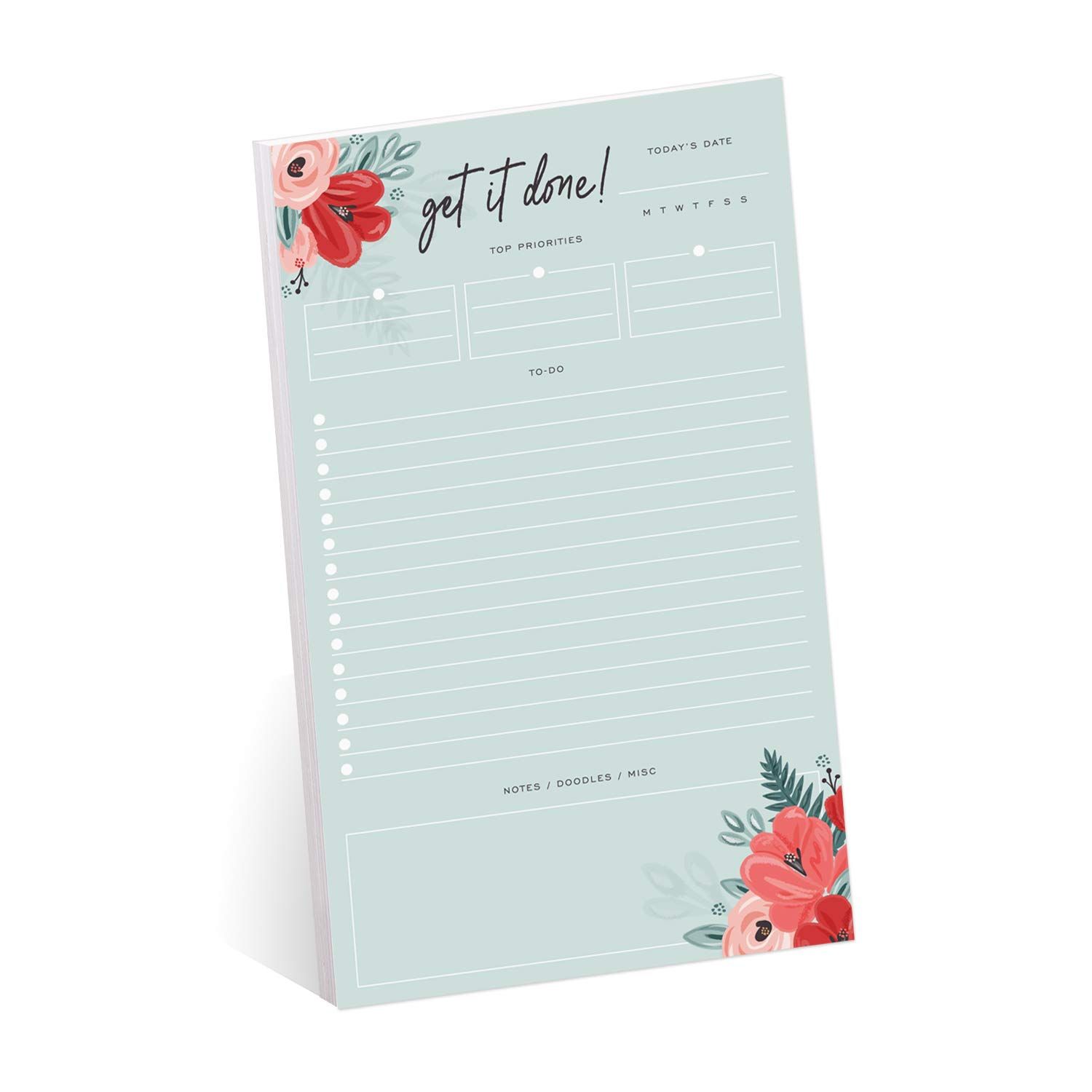 Modern Chic Floral Daily Notepad / 6" x 10" Sticky Note Fill in Priority List/Mint Coral Red Prod... | Amazon (US)