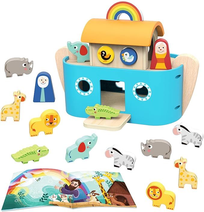 TOOKYLAND Noah's Ark Toys for Toddlers Wooden Animal Shape Sorter Toys, Baptism Gifts for Boys an... | Amazon (US)