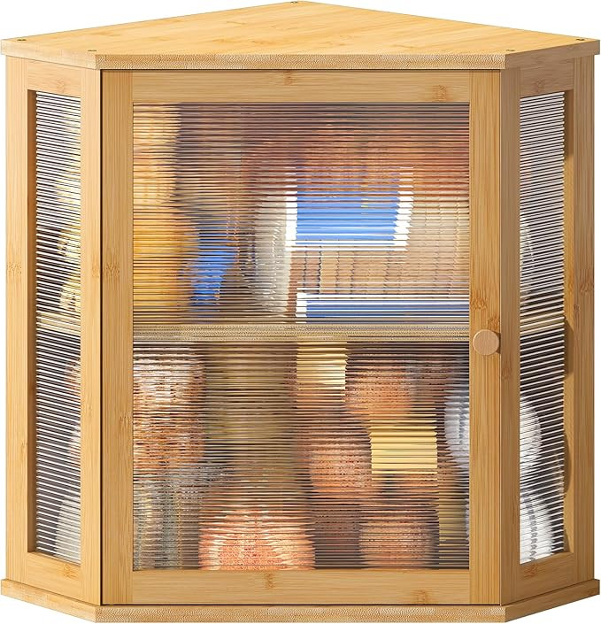 BMOSU Corner Bread Box for Kitchen Countertop Double Layer Bamboo Wooden Bread box Large Capacity... | Amazon (US)