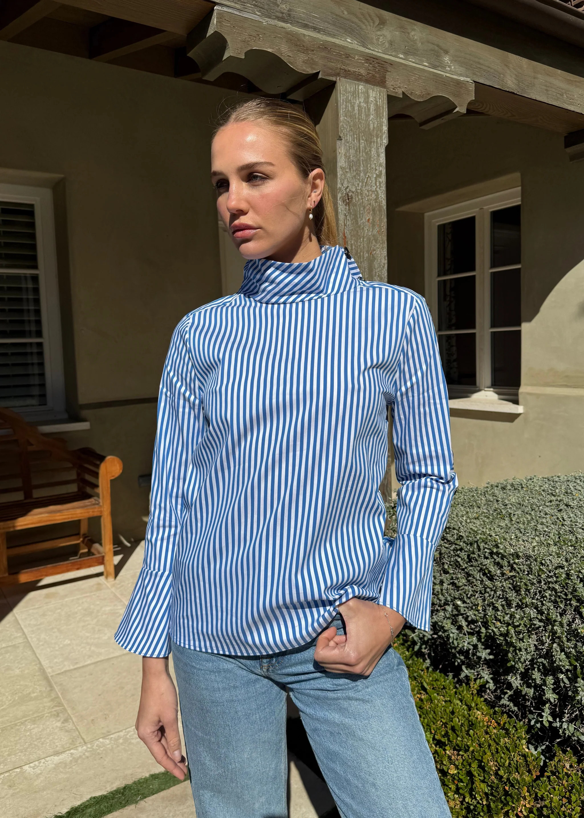 Kya Striped Button Blouse - Royal Blue | Benaar La