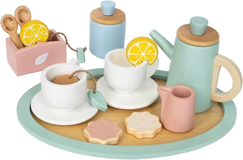 Kind King Wooden Play Tea Set Gift for Little Girls | Complete Tea Party Experience | 20-Piece Se... | Amazon (US)