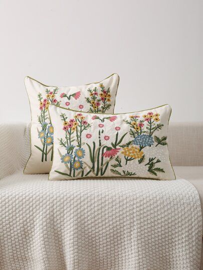 Flower Embroidery Cushion Cover Without Filler | SHEIN