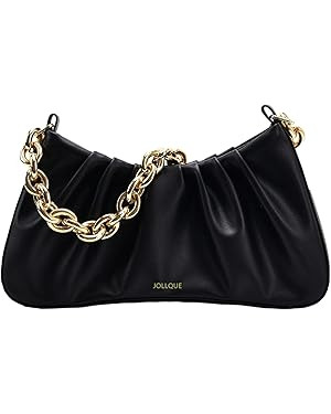 JOLLQUE Shoulder Bag for Women,Small Leather Dumpling Bags Handbag Purse,Gold Chain Evening Clutc... | Amazon (US)
