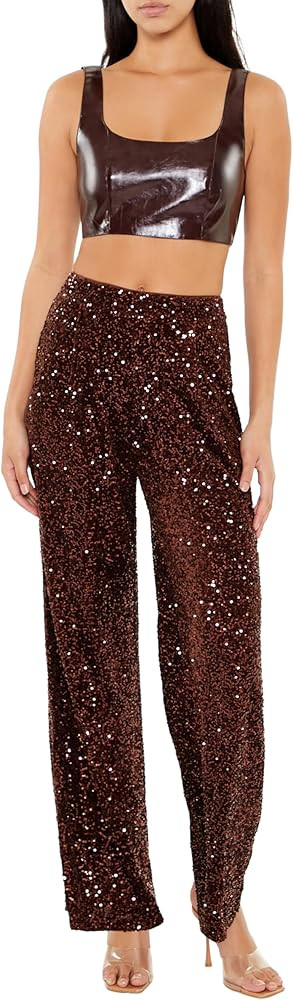 Forever 21 Womens Sequin Velvet High-Rise Pants | Amazon (US)