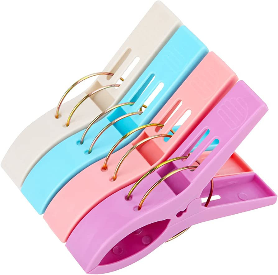 Mippein (4 Pack) Beach Towel Clips Chair Clips Towel Holder,Plastic Clothes Pegs Hanging Clip Cla... | Amazon (US)