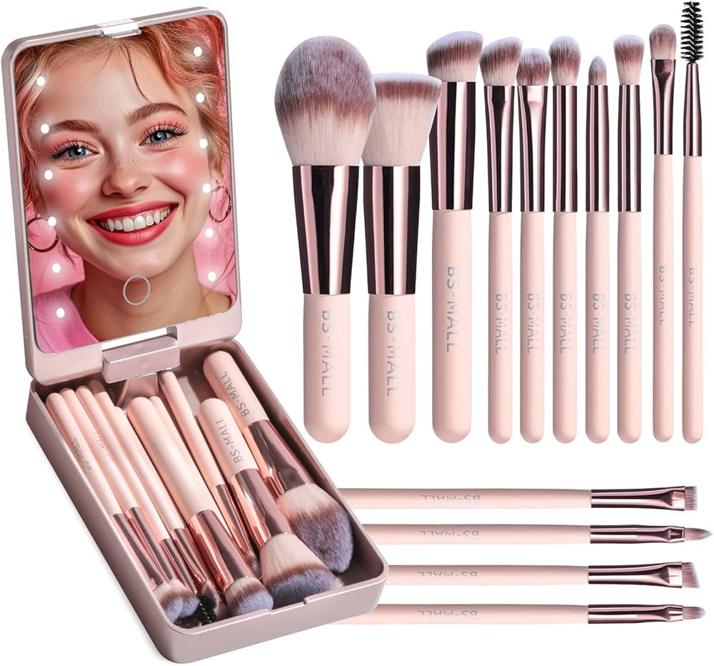 BS-MALL Travel Makeup Brush Set Foundation Powder Concealers Eye Shadows Makeup Set with LED ligh... | Amazon (US)