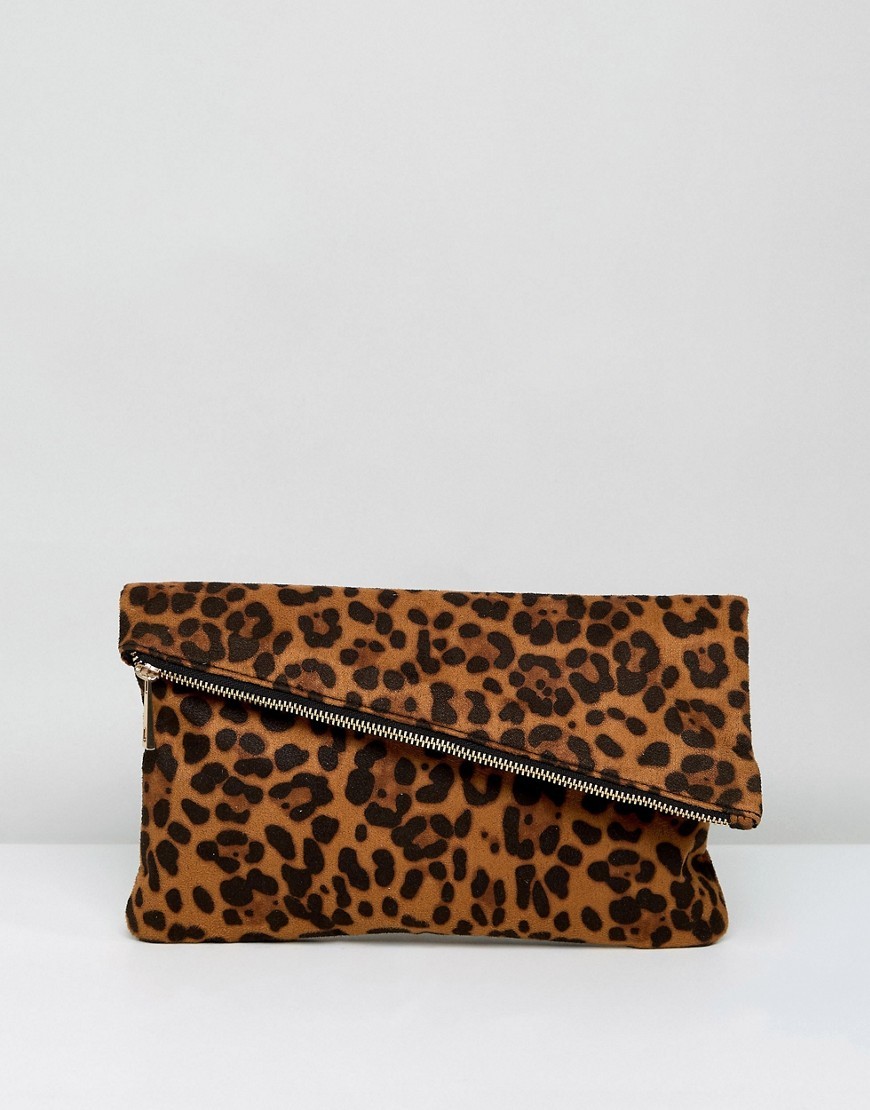 ASOS Leopard Foldover Clutch Bag - Multi | ASOS US