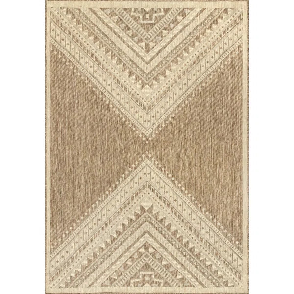 Alsie Geometric Indoor/Outdoor Area Rug for Living Room Patio Deck Front Porch Kitchen, Brown/Ivo... | Wayfair North America