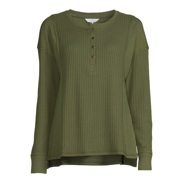 Time and Tru Women's Mixed Henley Tee with Long Sleeves, Sizes S-XXXL - Walmart.com | Walmart (US)