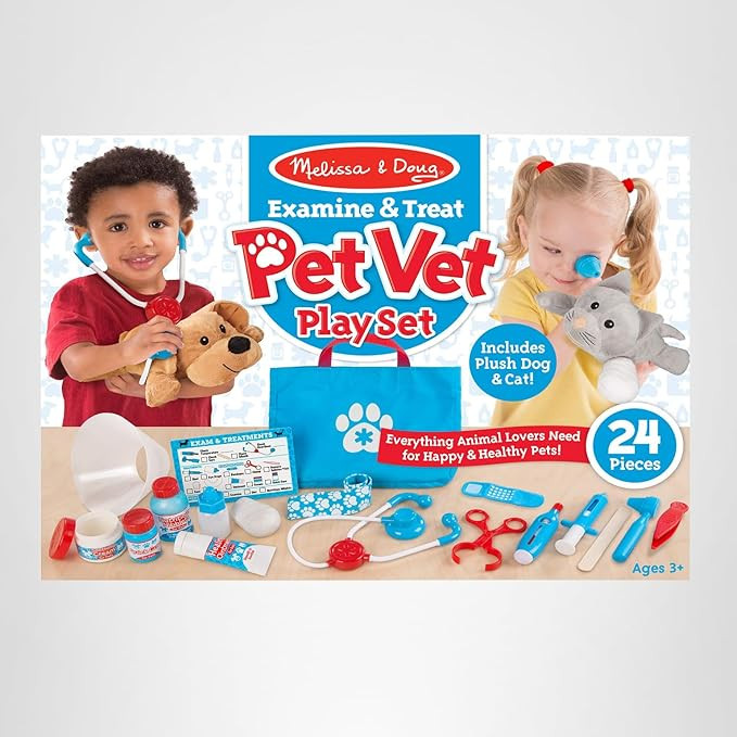 Melissa & Doug Examine and Treat Pet Vet Play Set, 24-Piece Animal Doctor Playset with Dog & Cat ... | Amazon (US)