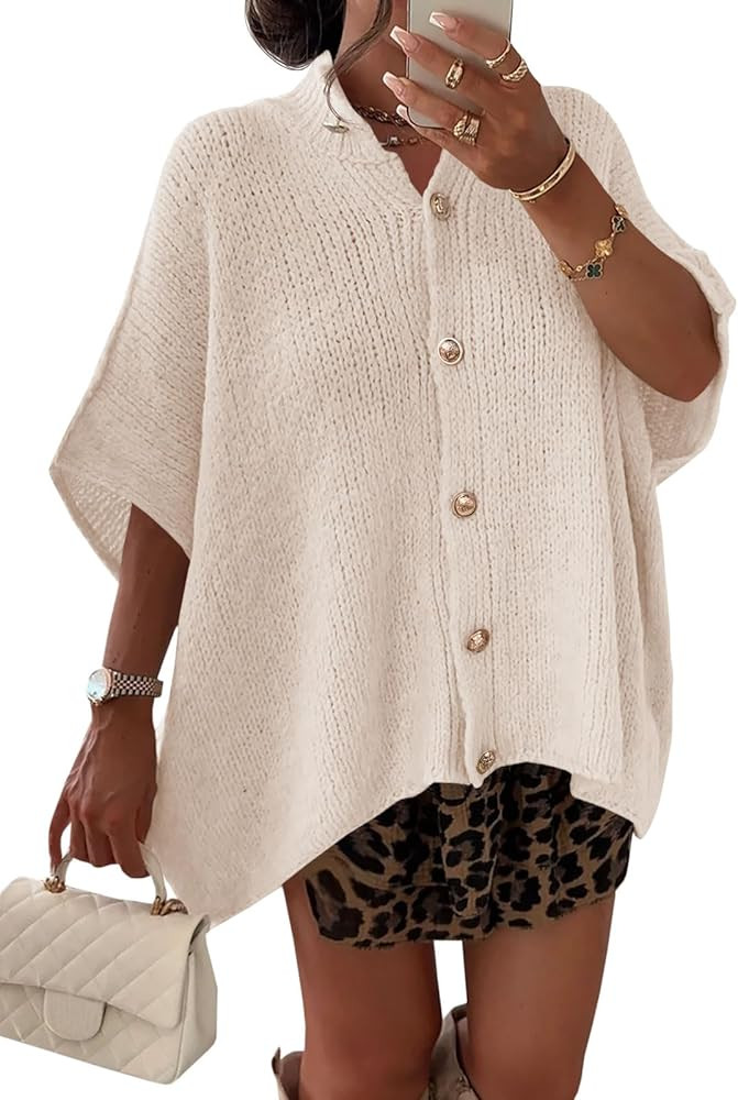 Saodimallsu Womens Oversized Cardigan Sweaters Short Sleeve Button Down Casual Lightweight Loose ... | Amazon (US)