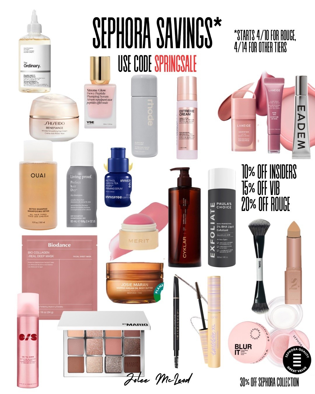 Shop @Sephora  Savings Event 4/10-4/20, starting 4/10 for Rouge and 4/14 for all other tiers. Rouge get 20% off, VIB get 15% off, and Insiders get 10% off. All tiers get 30% off Sephora Collection starting 4/10. Terms/ Exclusions apply.

#LTKBeauty #LTKSaleAlert #LTKselfcare