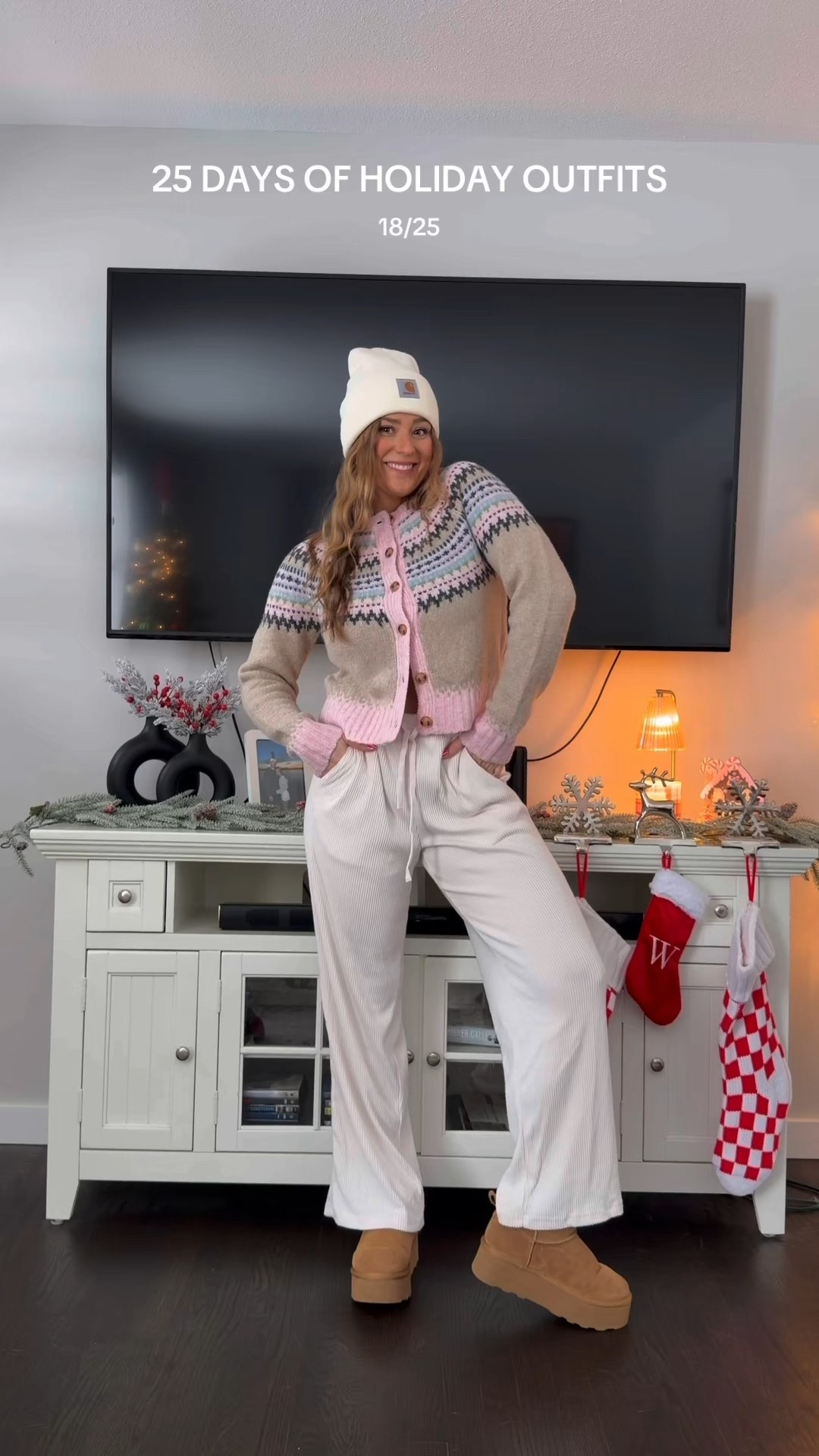 yesterdays ootd 🍭🎀 fair isle cardigan is so cute and perfect for the winter.  wearing my true size. code NATALIEB35 works on cardigan! pants are so comfy

#LTKootd #LTKHoliday #LTKFindsUnder50