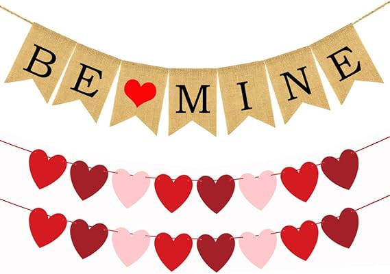 Valentines Day Banners - BE Mine Burlap Banner with 2 Felt Heart Garland Banners - Valentine's Da... | Amazon (US)