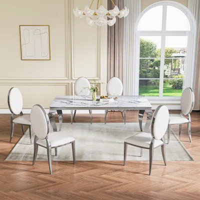 Faux Marble Top Metal Base Dining Table Set | Wayfair North America