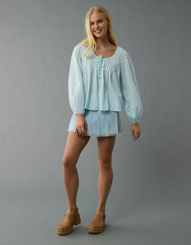 AE Long-Sleeve Breezy Boho Blouse | American Eagle Outfitters (US & CA)