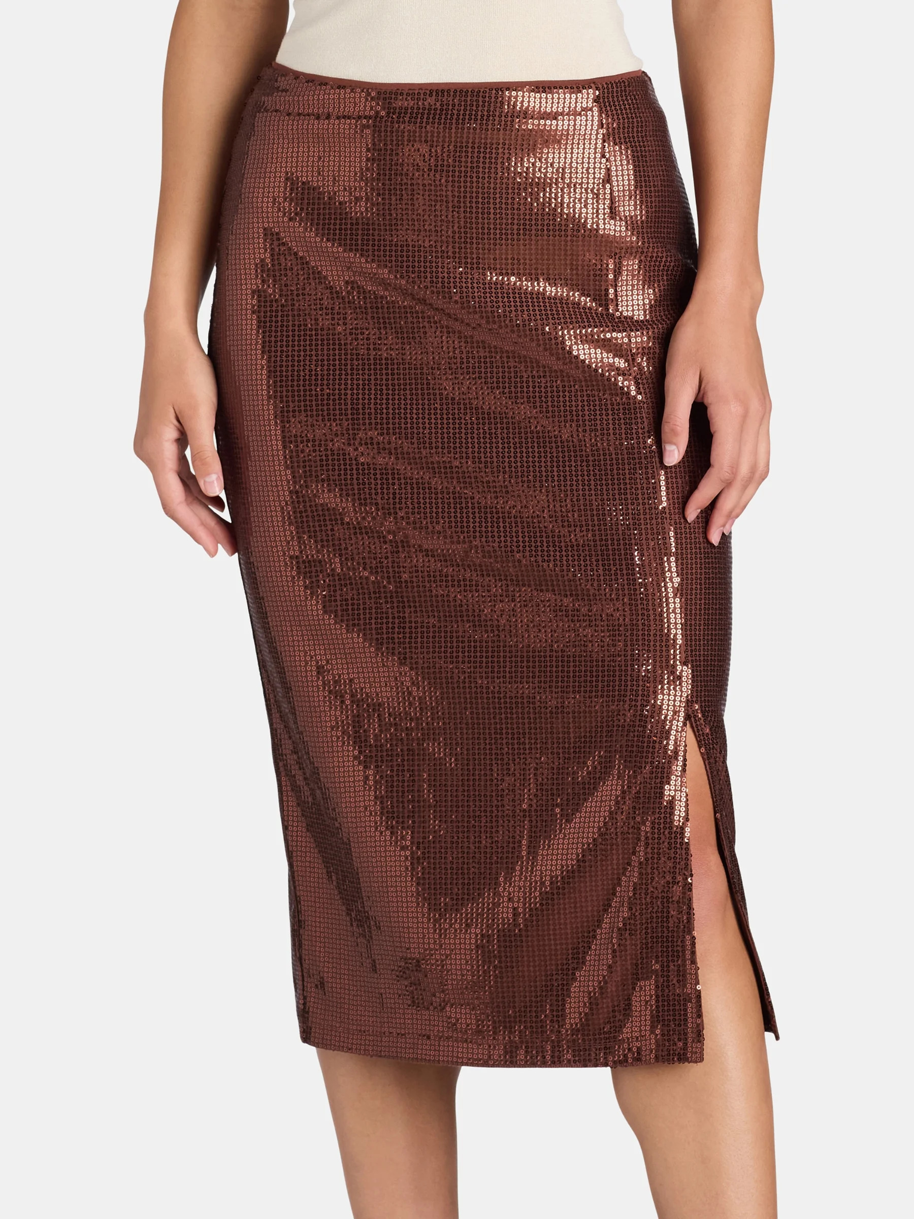 Time and Tru Women's Sequin Skirt with Side Slit, Sizes XS-XXXL | Walmart (US)