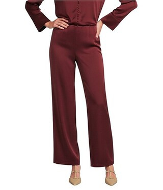Kristen Stretch Satin Flat Front Full Length Wide Leg Pants | Dillard's