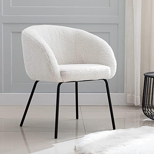 Amazon.com - DUOMAY Modern Faux Fur White Barrel Dining Chair, Upholstered Accent Side Chair Make... | Amazon (US)